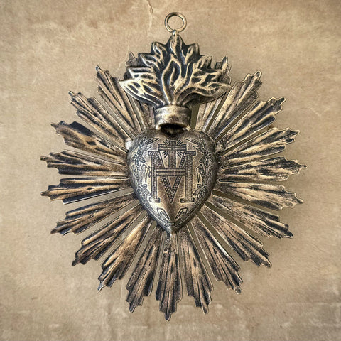 Small Sunburst Sacred Heart ~ Black and Gold