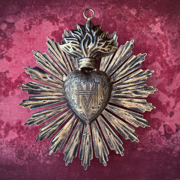 Small Sunburst Sacred Heart ~ Black and Gold