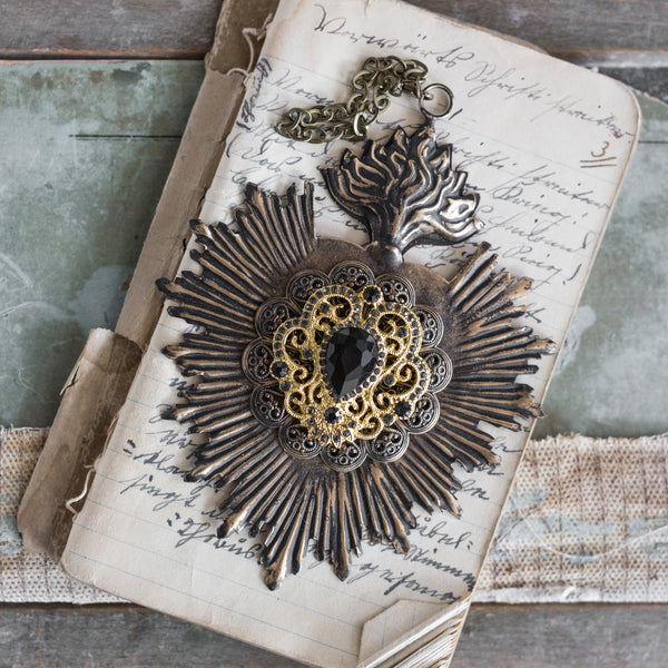 Sacred Heart ~ Black & Gold w/Rhinestones