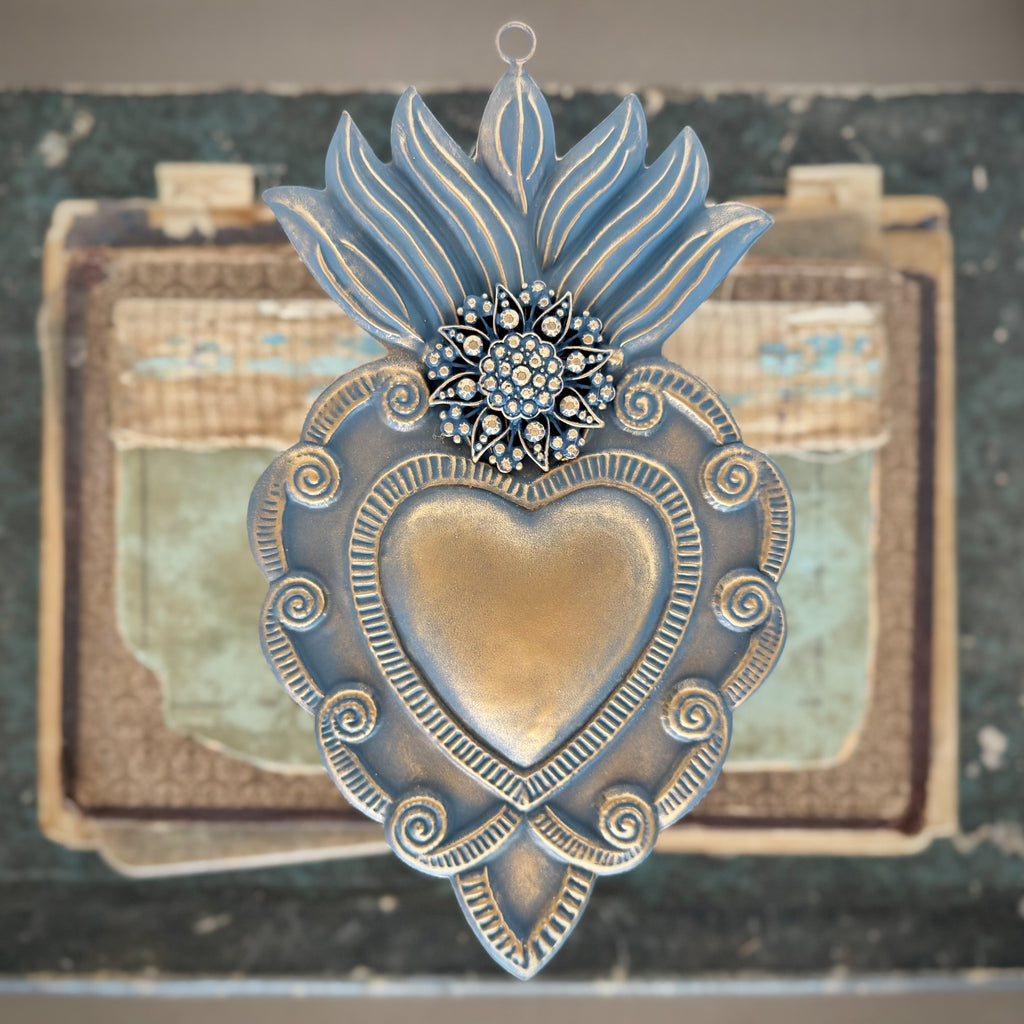 Large Sacred Heart ~ Blue & Gold