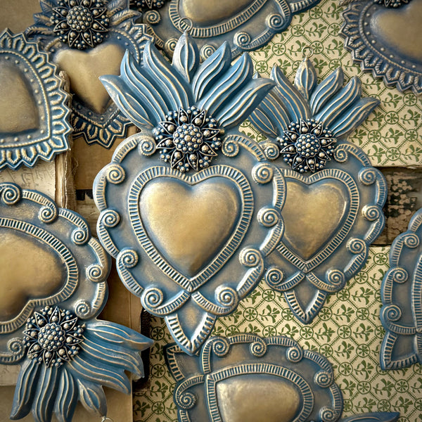 Large Sacred Heart ~ Blue & Gold