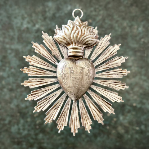 Small Sunburst Sacred Heart Silver
