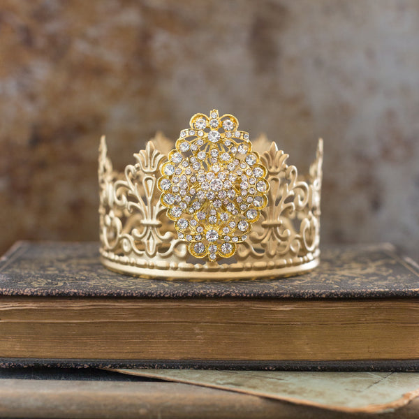 Gold Crown Cake Topper ~ White Rhinestones Oval