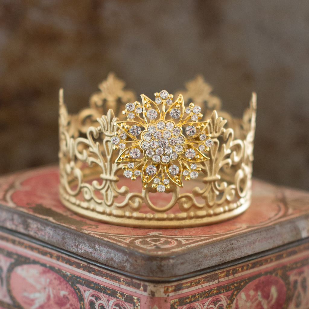 Gold Crown Cake Topper ~ with White Rhinestones