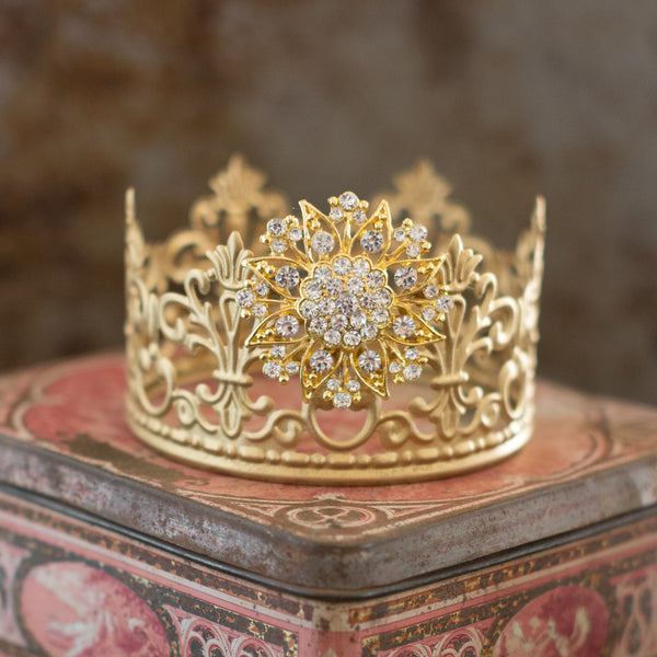 Gold Crown Cake Topper ~ with White Rhinestones