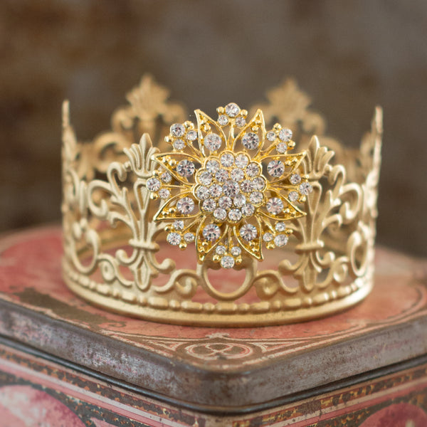Gold Crown Cake Topper ~ with White Rhinestones