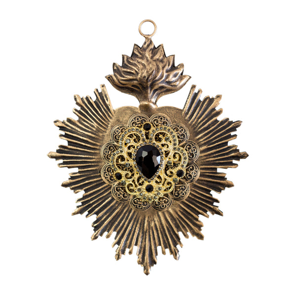 Sacred Heart ~ Black & Gold w/Rhinestones