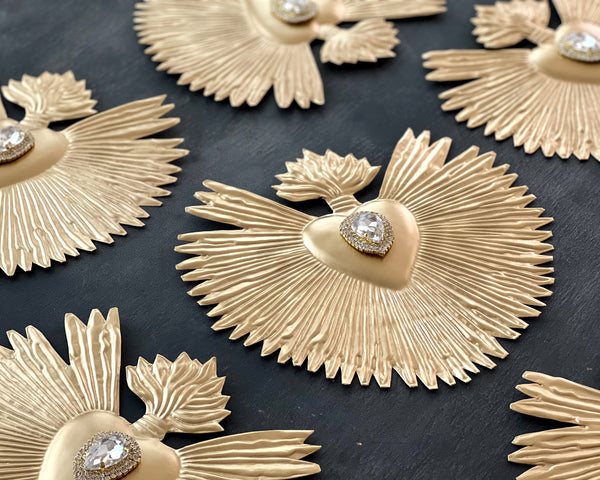 Brilliant Flame Sacred Heart ~ Gold with White Rhinestones