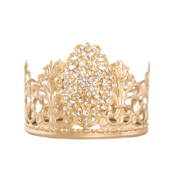 Gold Crown Cake Topper ~ White Rhinestones Oval