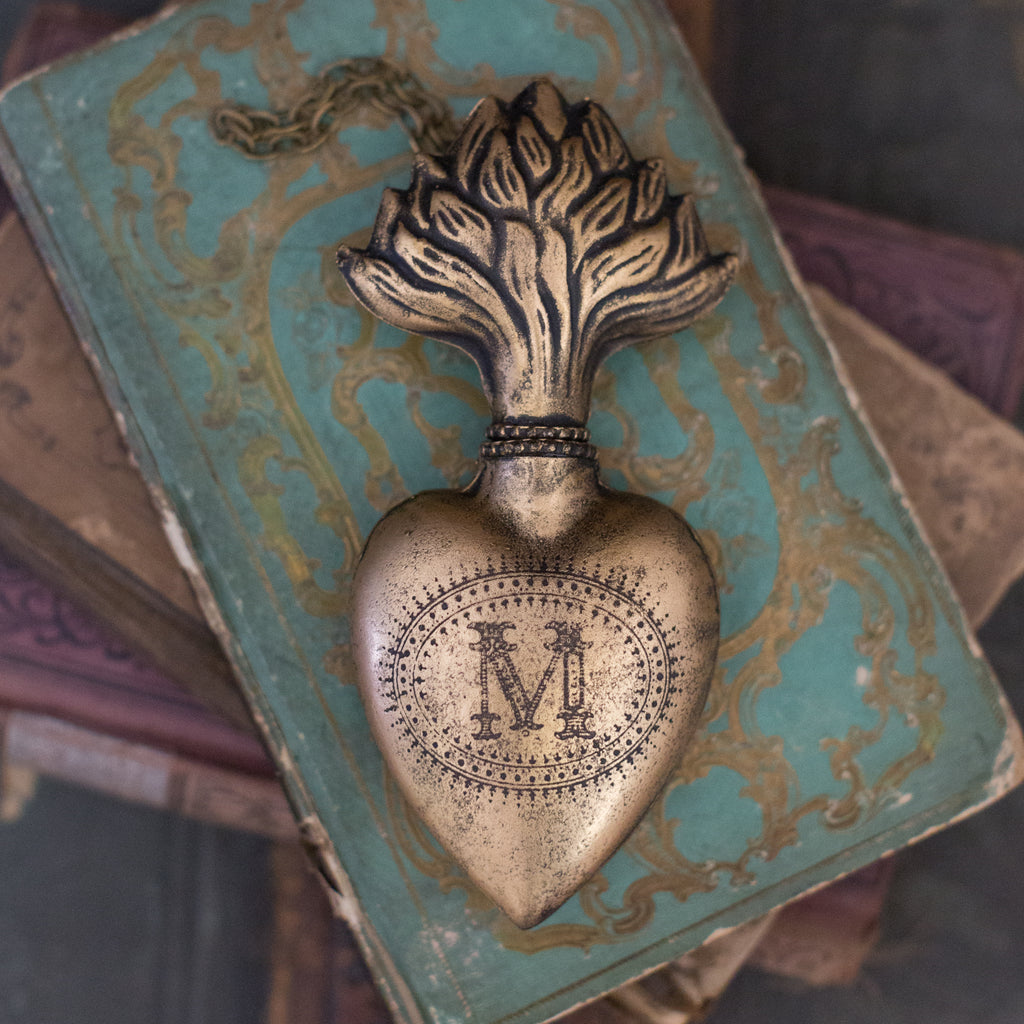 Sacred Heart Holy Water Vessel Replica ~ Black & Gold