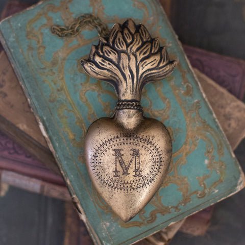 Sacred Heart Holy Water Vessel Replica ~ Black & Gold