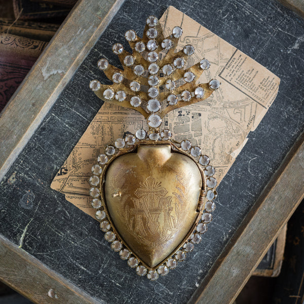 Vintage style Gold Heart with distressed crystals