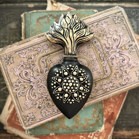 Sacred Heart Holy Water Vessel Replica ~ Black & Gold (Copy)