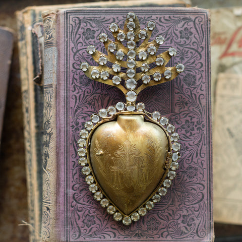 Vintage style Gold Heart with distressed crystals
