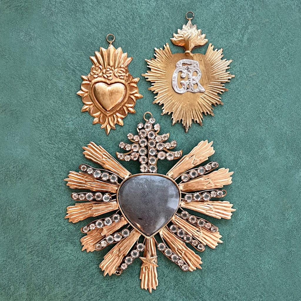 Sacred Heart set of 3, Antique Gold