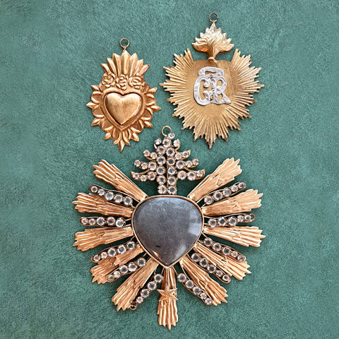 Sacred Heart set of 3, Antique Gold