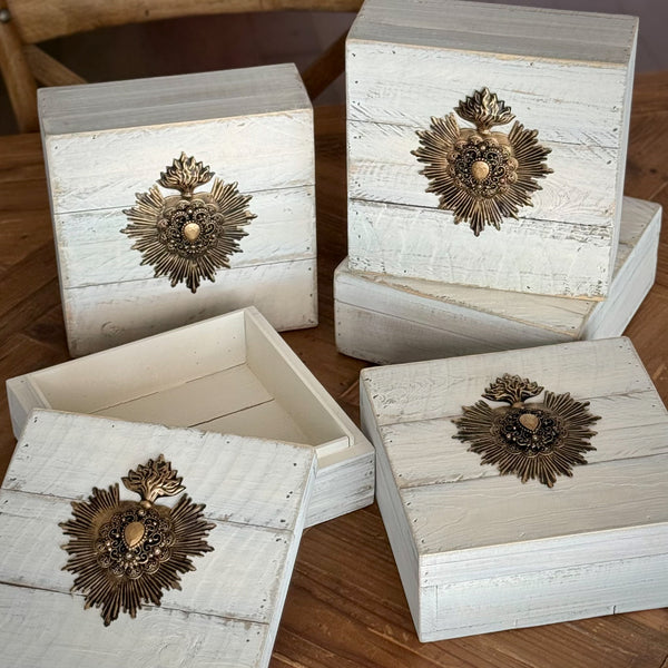 Vintage Style White Wood Box