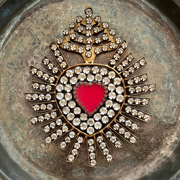 Sacred Heart, Antiqued with Crystals