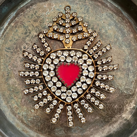 Sacred Heart, Antiqued with Crystals