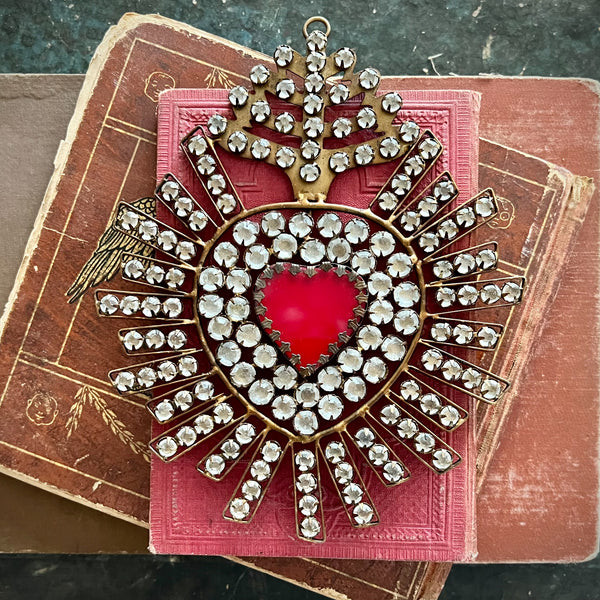 Sacred Heart, Antiqued with Crystals