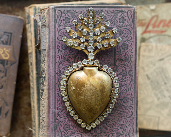 Vintage style Gold Heart with distressed crystals