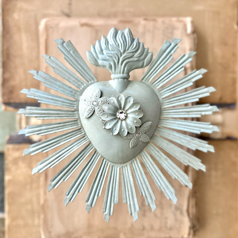 Sage Sunburst Rhinestone Sacred Heart