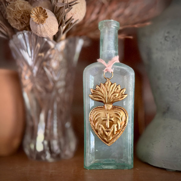 Small Hanging Sacred Heart ~ Antique Gold