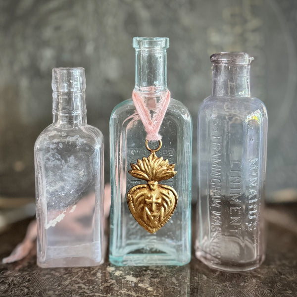 Tiny Hanging Sacred Heart ~ Antique Gold set of 3