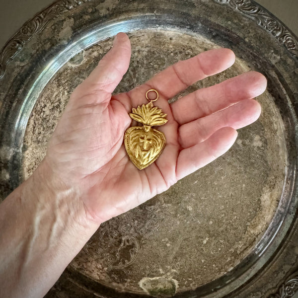 Tiny Hanging Sacred Heart ~ Antique Gold set of 3