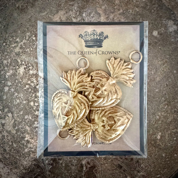 Tiny Hanging Sacred Heart ~ Antique Gold set of 3