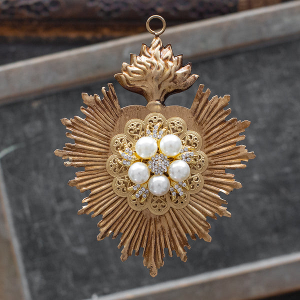 Sacred Heart ~ Gold with Pearls