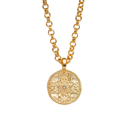Coin Cross Necklace ~ Matte Gold