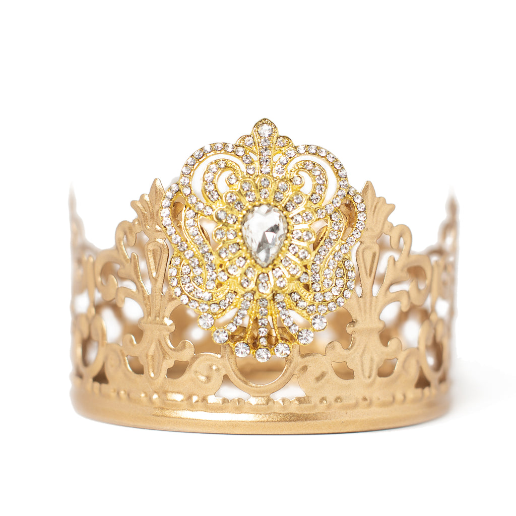 Gold Crown Cake Topper ~ with White Rhinestones
