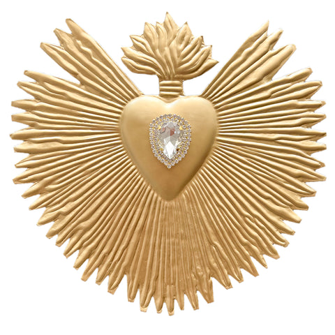 Brilliant Flame Sacred Heart ~ Gold with White Rhinestones