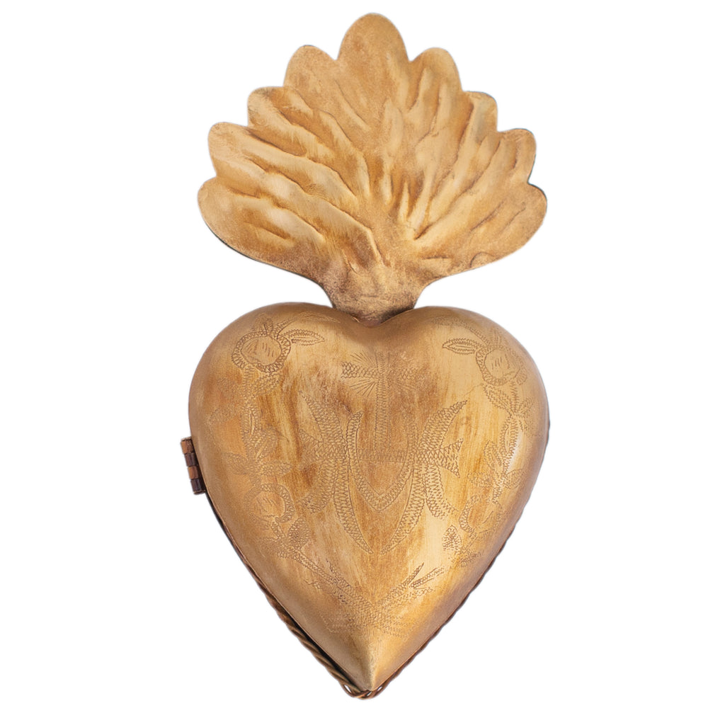 Large Flame Sacred Heart ~ Gold