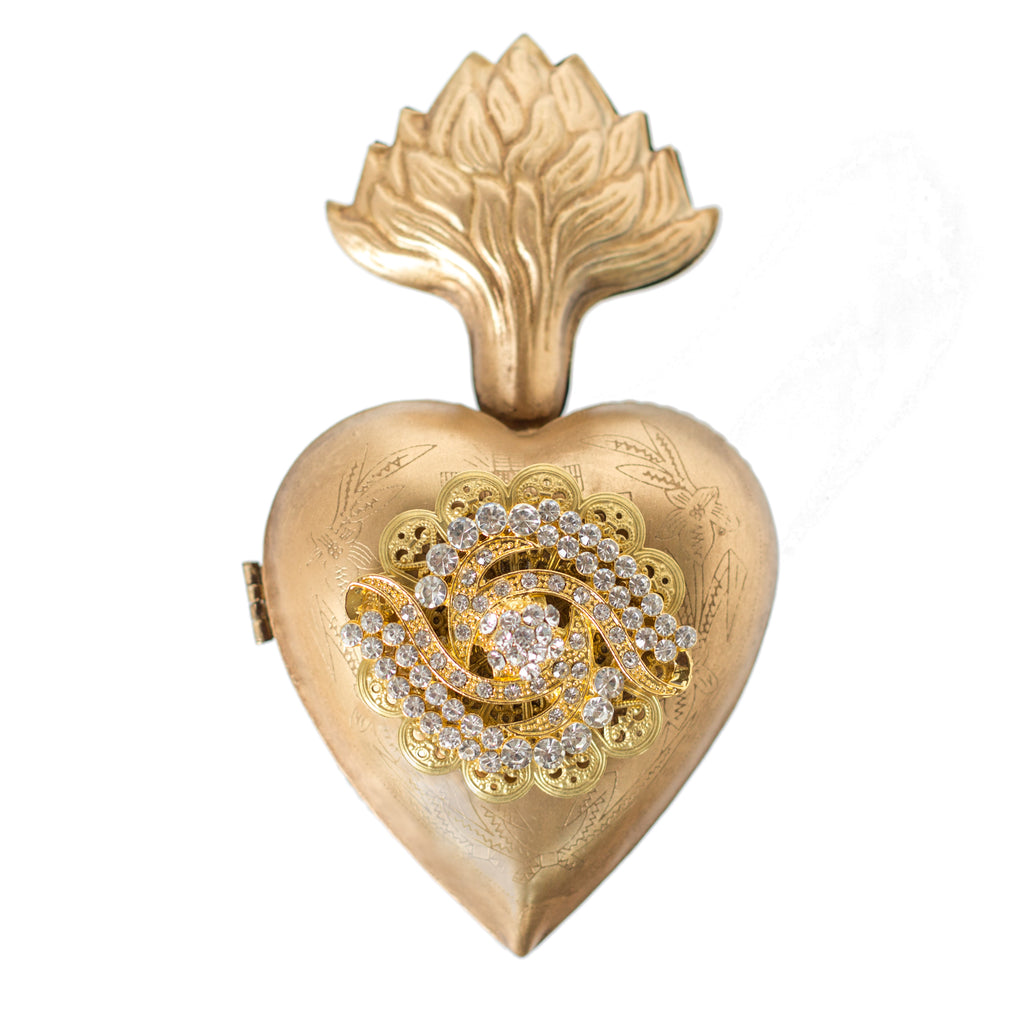 Brilliant Flame Sacred Heart ~ Gold with White Rhinestones – The