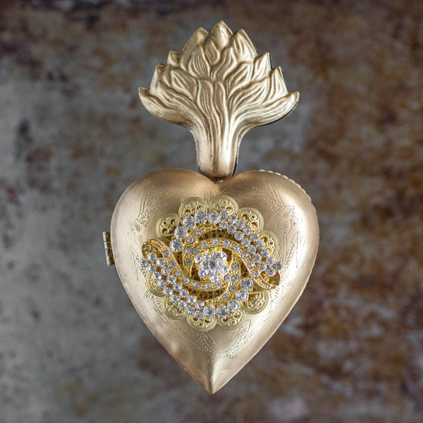 Rhinestone Sacred Heart ~ Gold