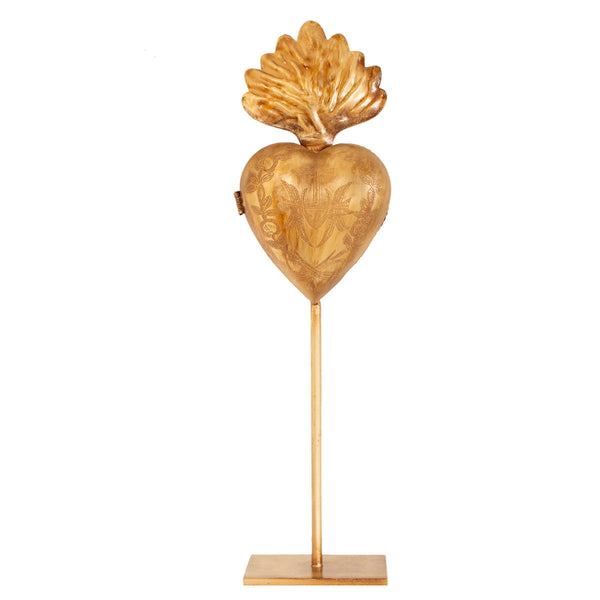 Gold Sacred Heart on stand ~ Antique Gold