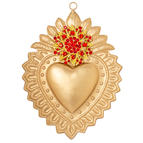 Hanging Sacred Heart ~ Laurel with Red Rhinestones