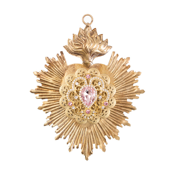 Sacred Heart ~ Gold with Pink Rhinestones