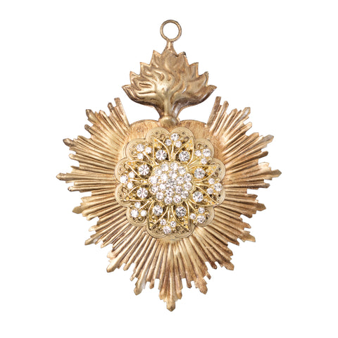 Sacred Heart ~ Gold with White Rhinestones