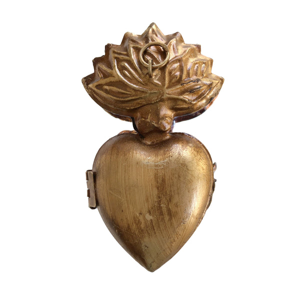 Small Flame Sacred Heart ~ Antique Gold