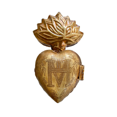 Small Flame Sacred Heart ~ Antique Gold