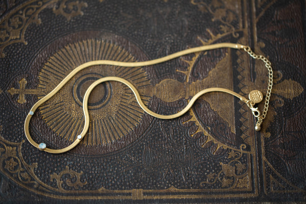 Snake Chain Necklace with opal stones ~ Matte Gold