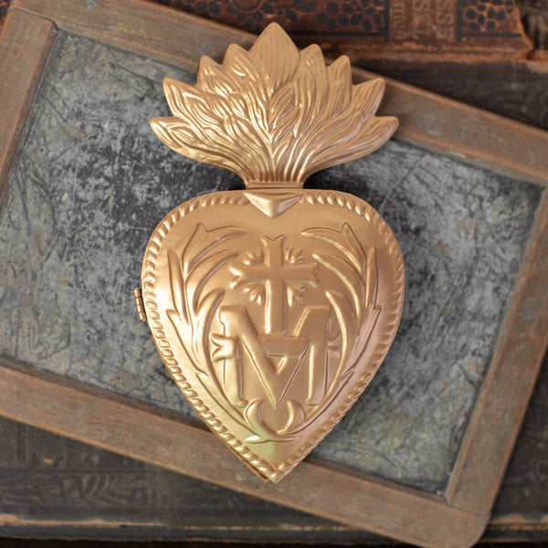 Sacred Heart Rosary Holder ~ Gold