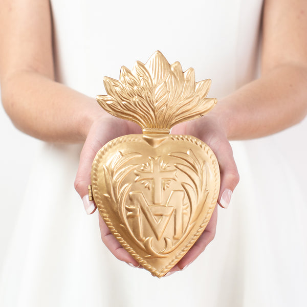 Sacred Heart Rosary Holder ~ Gold